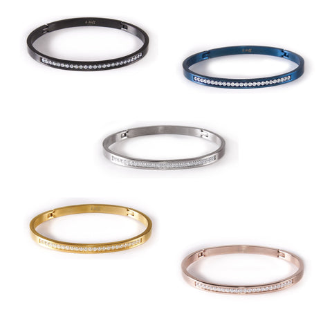 B.Tiff Half Eternity 25 SMatte Finished Stainless Steel Bangle Bracelet Black, Gold, Rose Gold, Steel, Blue Small, Med, Large