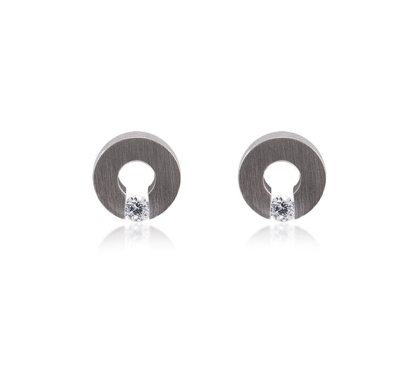 B.Tiff Malfinia Stainless Steel Earrings Tension Set 0.10ct Diamond Cut Round Solitaire