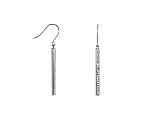 B.Tiff Pave 14-Stone Dangling Black Stainless Steel Bar Earrings Diamond Alternative