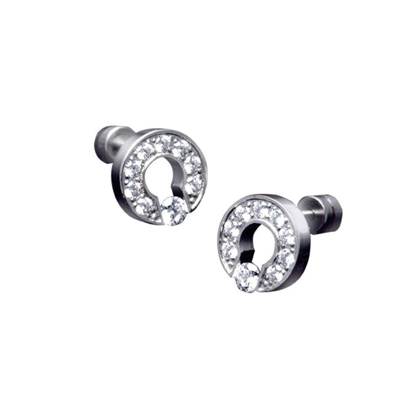 B.Tiff Barrel Stainless Steel Earrings Silver Gold Diamond Alternative