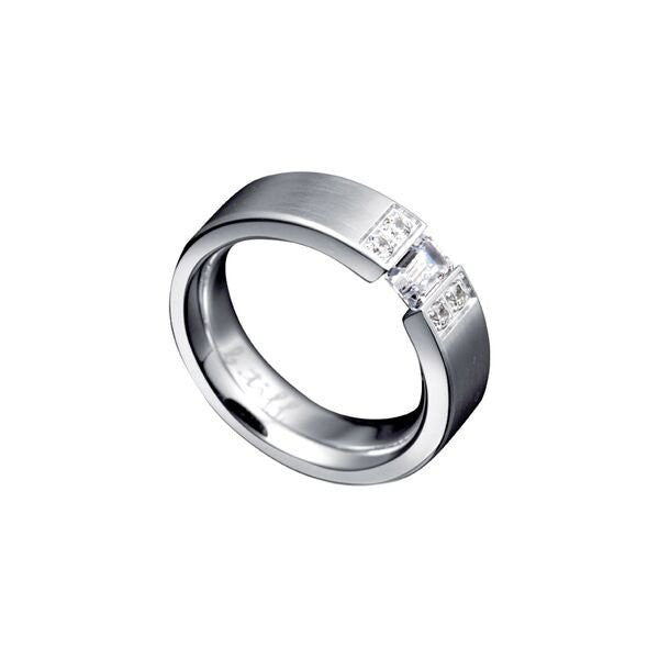 B.Tiff Amikoj 1/3 ct Emerald Cut Stainless Steel Tension Set and Pavé Ring