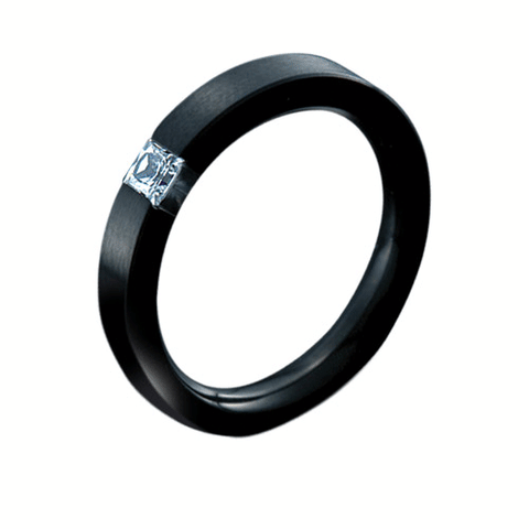 B.Tiff .12 ct Princess Cut Black Anodized Stainless Steel Solitaire Ring