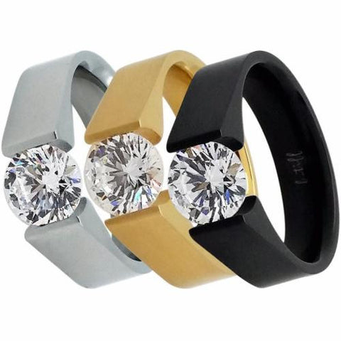 B.Tiff 2 ct Round Stainless Steel Solitaire Engagement Tension Set Ring Sizes 4 -10