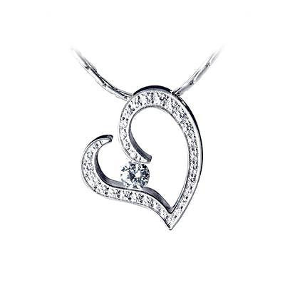 B.Tiff Stainless Steel Pave Heart Pendant Necklace Tension Set