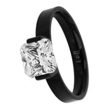 B.Tiff "The Asscher" 2 ct Cushion Cut Stainless Steel Engagement Ring Silver Black