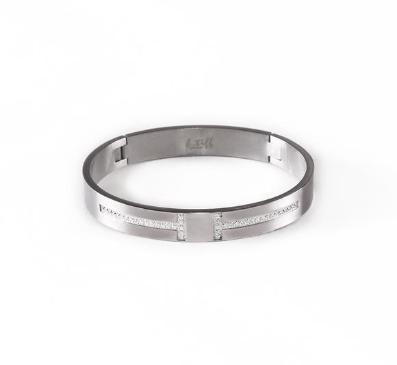 B.Tiff Pavé Row Harmony Stainless Steel Diamond Alternative Bangle Bracelet Sizes Small Medium Large