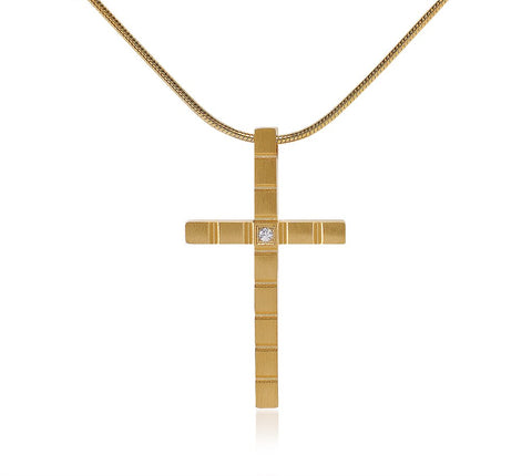 B.Tiff Box Cut Cross Pendant Gold, Stainless Steel