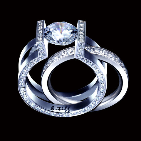 Btiff 2 Ct Round Solitaire Interlocking Engagement Ring & Eternity Band Set
