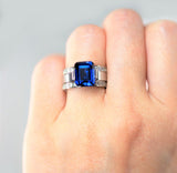 B.Tiff 3ct Emerald Cut Engagement Ring Blue, White, Green, White w/Rose Gold Band