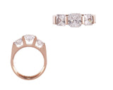 B.Tiff 2 ct Stainless Steel Cushion Cut with Baguettes Engagement Ring Natural Rose Gold