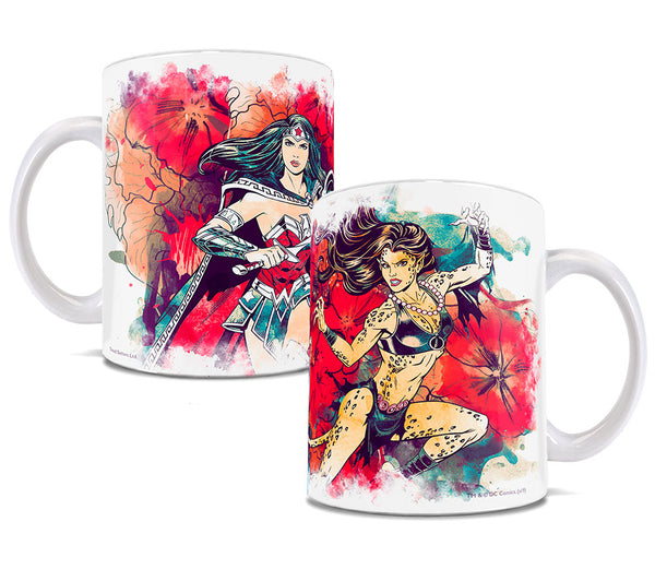 DC Women (Wonder Woman and Cheeta Watercolor) White Ceramic Mug