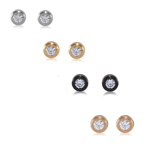 B.Tiff Pave Solitaire Stud Stainless Steel Earrings Gold Black Silver Rose Gold