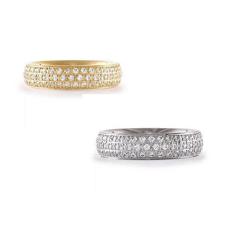 B.Tiff Three-Row Pave Stainless Steel Eternity Ring Silver Gold 4 - 10