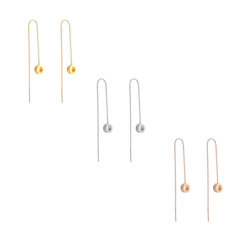 B.Tiff Thread Dangling Circle Stainless Steel Pave Earrings Silver Gold Rose Gold