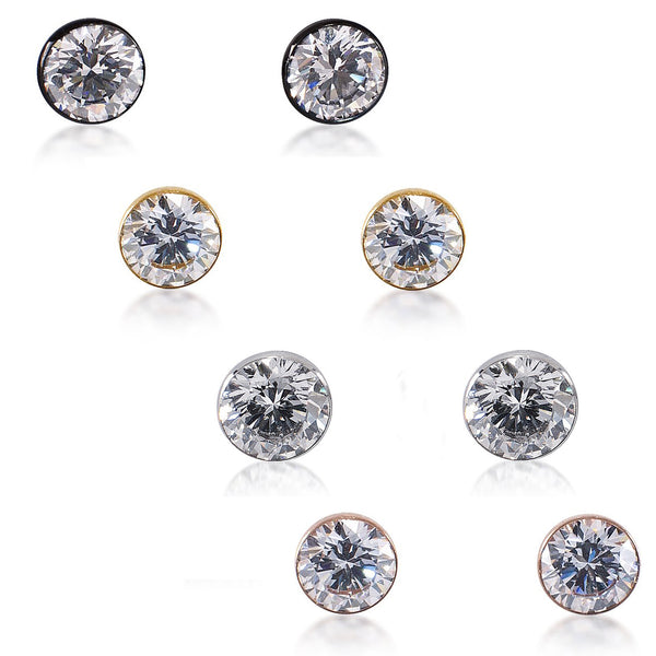 B.Tiff 2 ct Solitaire Stud Earrings Gold Black Silver Rose Gold
