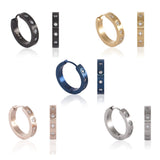 B.Tiff Pave 8-Stone Stainless Steel Hoop Earrings Black Blue Gold Silver Rose Gold