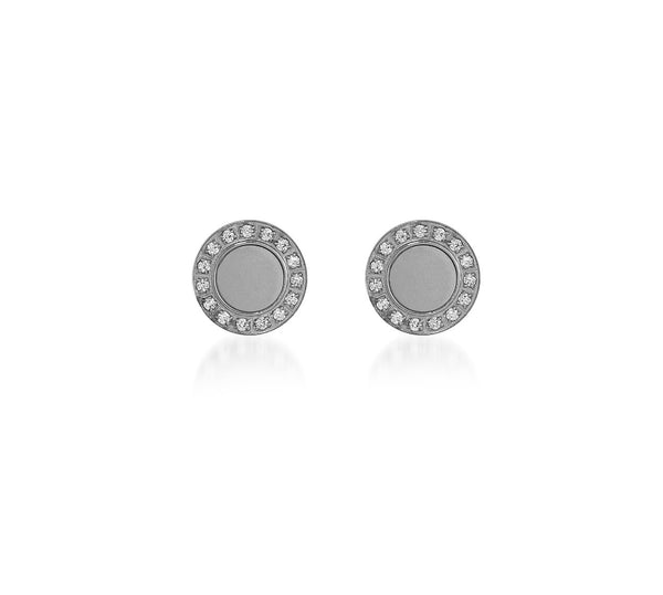 B.Tiff Pave 15-Stone Halo Set Colored Center Stainless Steel Earrings