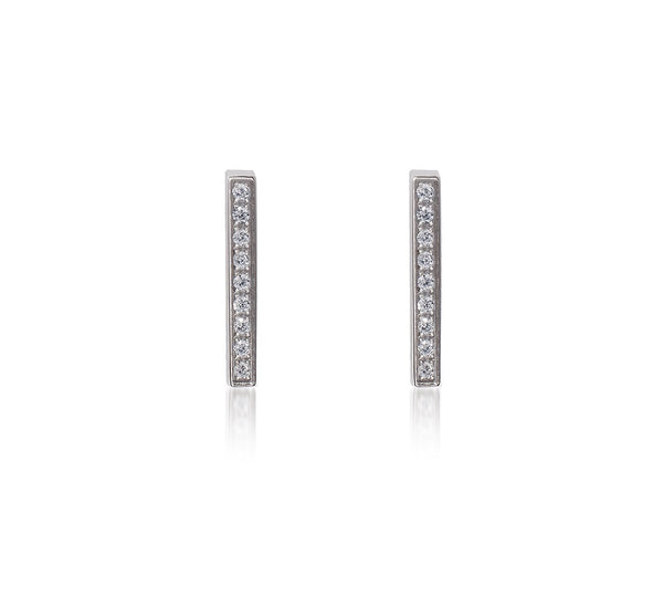 B.Tiff 9-Stone Short Bar Stainless Steel Earrings Pavé 0.02ct  Diamond Alternative